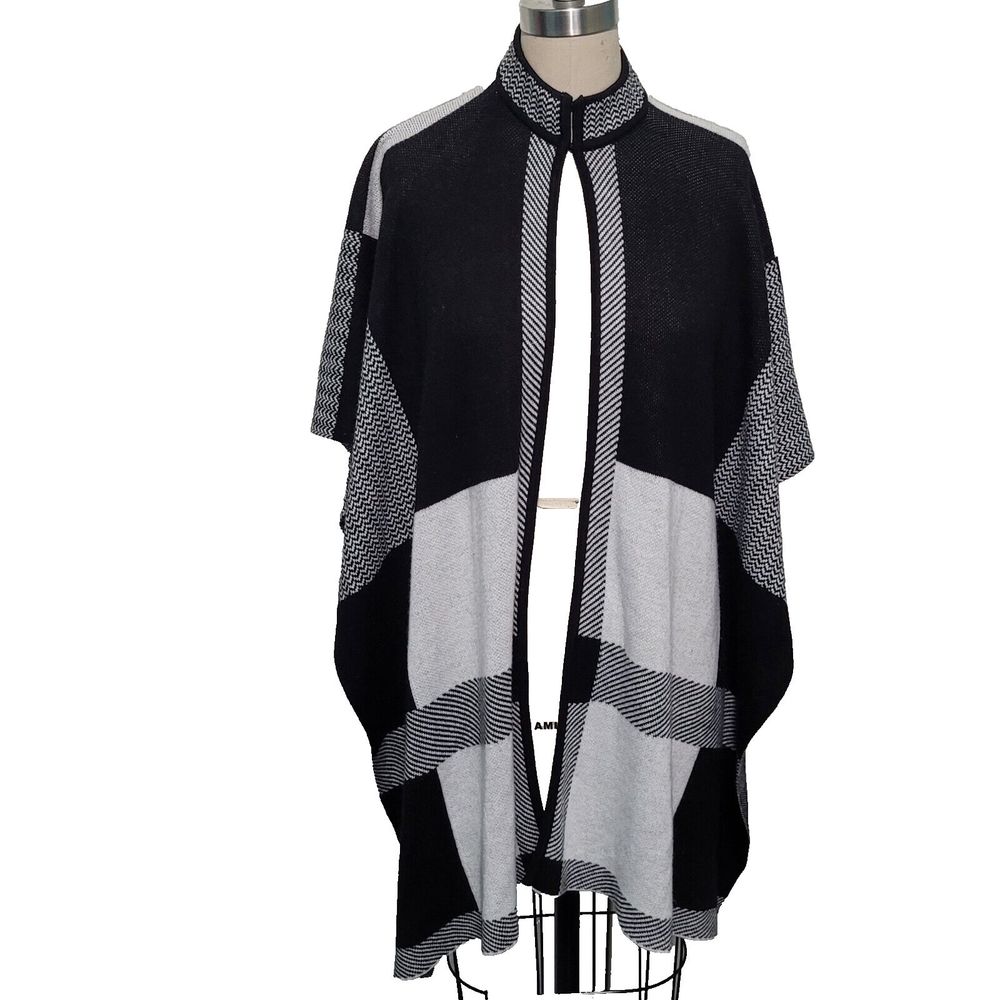 Jones Studio Kimono Womens S Black/White Colorblock Flowy Boho Chic Open…